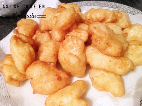 Tallarines de judias verdes con buñuelos de langostinos