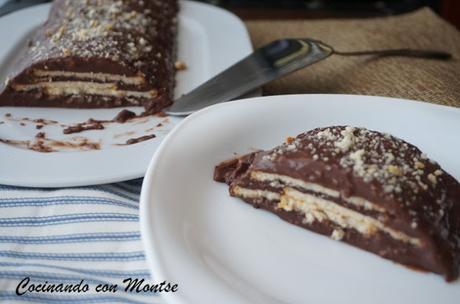 Tarta de galletas, flan y chocolate sin horno Tarta de galletas, flan y chocolate sin horno