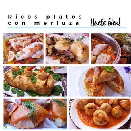 Merluza con gambas y guisantes