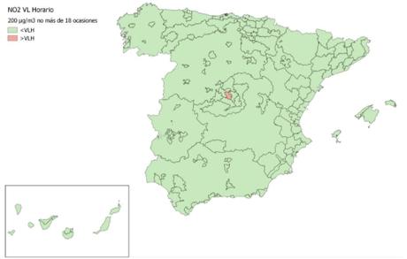 Calidad del Aire en España 2017. Evaluación de cumplimiento de Valor Límite Horario de NO2