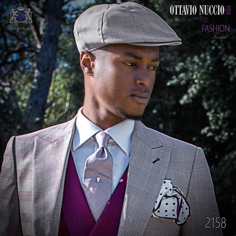 Traje de novio semilevita Príncipe de Gales borgoña