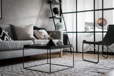 sillas de metal sillas de diseño pared de cristal estilo nórdico industrial estilo escandinavo negro gris decoración industrial cocina abierta   