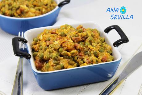 Guisantes con jamón y huevos olla GM