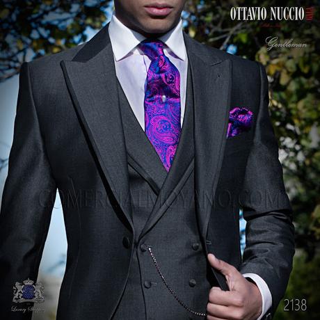 Chaqué de novio gris a medida fil a fil mixto lana Chaqué de novio gris a medida fil a fil mixto lana