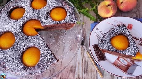 Tarta de melocotones y chocolate