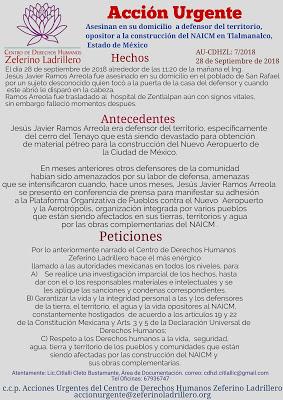 “ZEFERINO LADRILLERO” SOLICITA INTERVENCIÓN URGENTE DE INSTANCIAS INTERNACIONALES, TRAS EL ASESINATO DE OPOSITOR AL NACIM