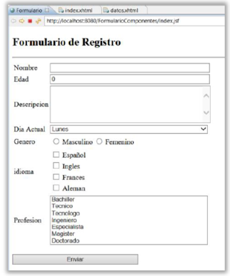 Ejemplo Formulario de componentes con JSF