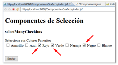 Como usar el h:selectManyCheckbox en JSF