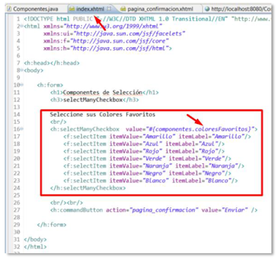 Como usar el h:selectManyCheckbox en JSF