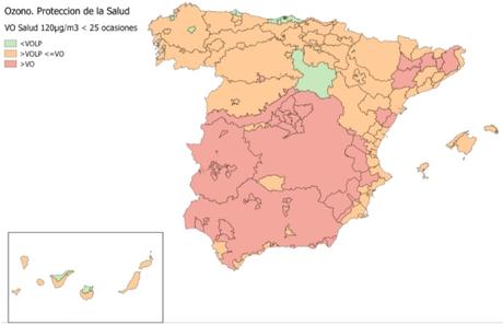 Calidad del Aire en España 2017. Evaluación de cumplimiento de Valor Objetivo de Ozono para protección de la salud