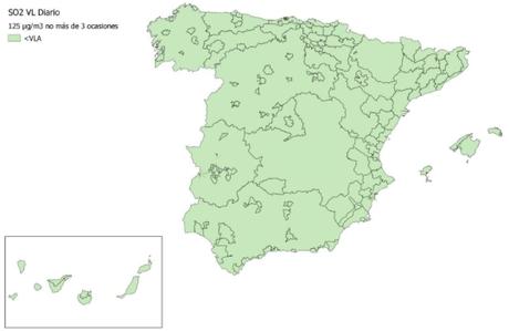 Calidad del Aire en España 2017. Evaluación de cumplimiento de Valor Límite Diario de SO2