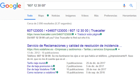 Encontrar un número de teléfono fijo con Google