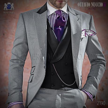 Traje italiano moderno slim gris pata de gallo