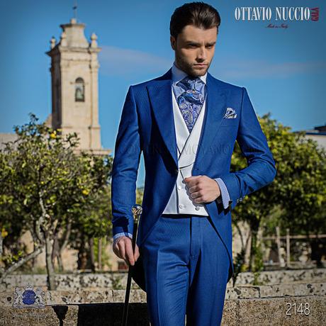 Chaqué de novio azul royal pata de gallo