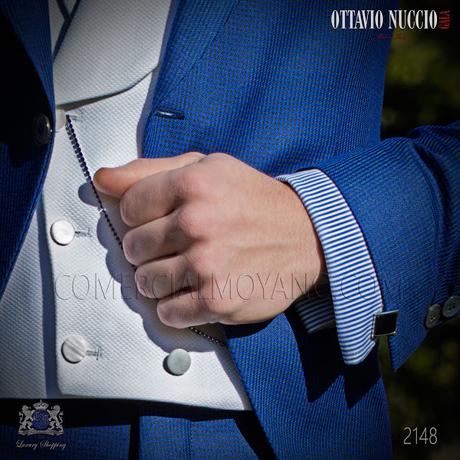 Chaqué de novio azul royal pata de gallo