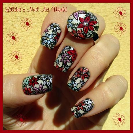 Manicura de flores holográficas para mi Santo (con anillo a juego)