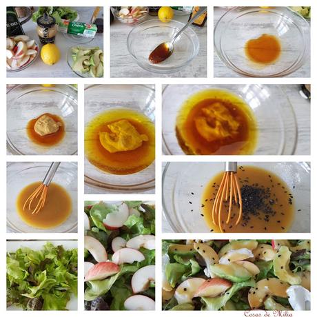Ensalada de aguacate y manzanas con vinagreta de mostaza y miel Ensalada de aguacate y manzanas con vinagreta de mostaza y miel