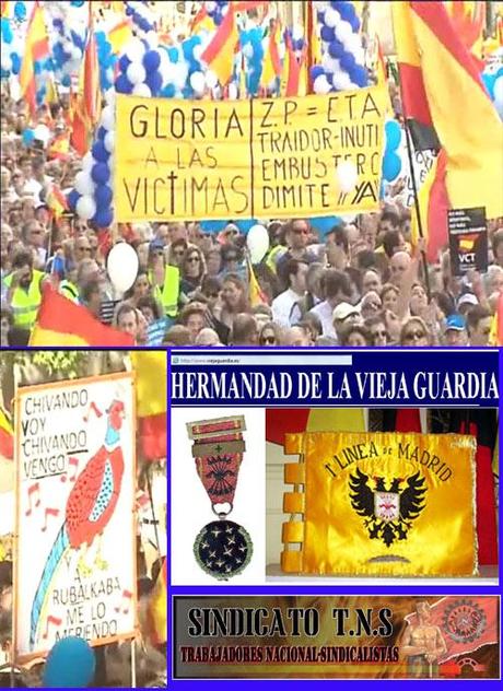 carteles y patrocinadores de extrema derecha en la manifestacion de la AVT