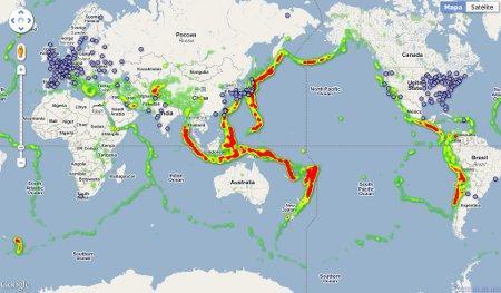 Mapa Mundial: Centrales Nucleares + Zonas de Actividad Sísmica