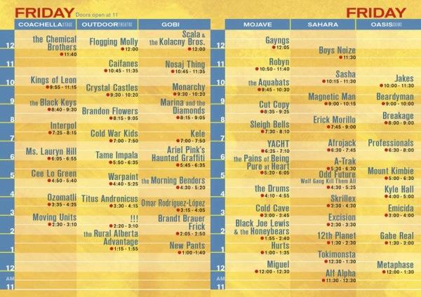 Listos ya los horarios de Coachella 2011