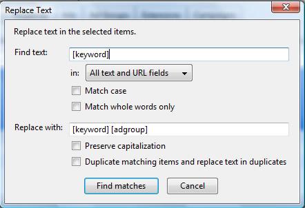 Adwords Editor: Formula Words