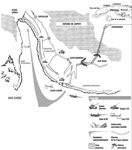 Mapa de las acciones en Playa Girón