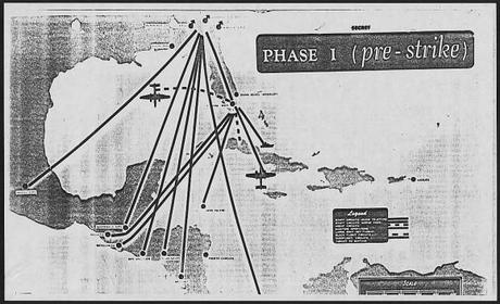 Plan original de la invasión de Playa GirónDrawings from General Maxwell Taylor's report on the Bay of Pigs operation:  Pre-Strike and Post-Strike;
