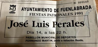 Entrada de concierto de Jose Luis Perales (Fiestas 1991)