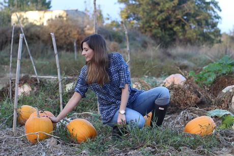 campo calabazas de Halloween Huesca - blog de moda - outfit campestre con botas hunter