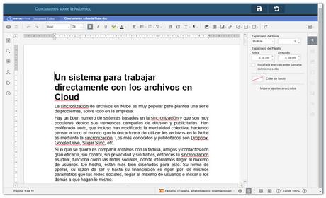 Editando archivo de Word en la aplicación web.