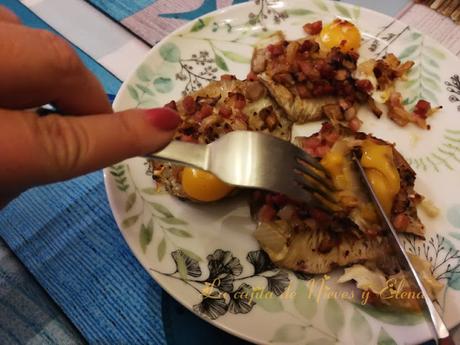 Shitakes rellenas con huevos de codorniz