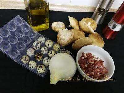 Shitakes rellenas con huevos de codorniz