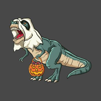 T-Rex dressed in a ghost costume