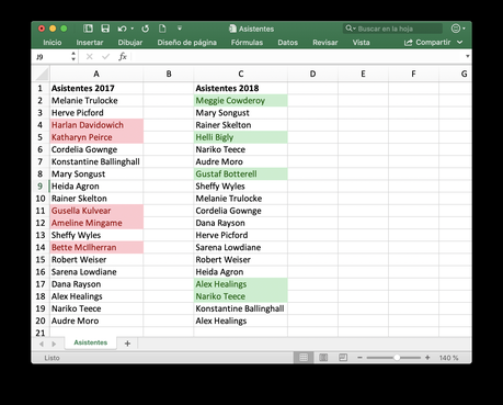 Comparación de los registros de listas desordenadas con Excel