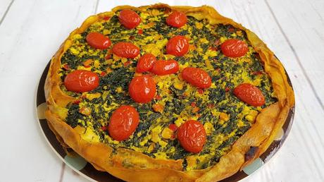 Quiche de tofu y espinacas con base de batata (sin harina)