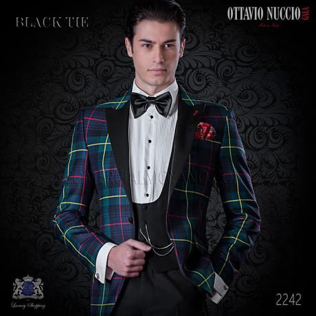 Traje de novio esmoquin tartán verde