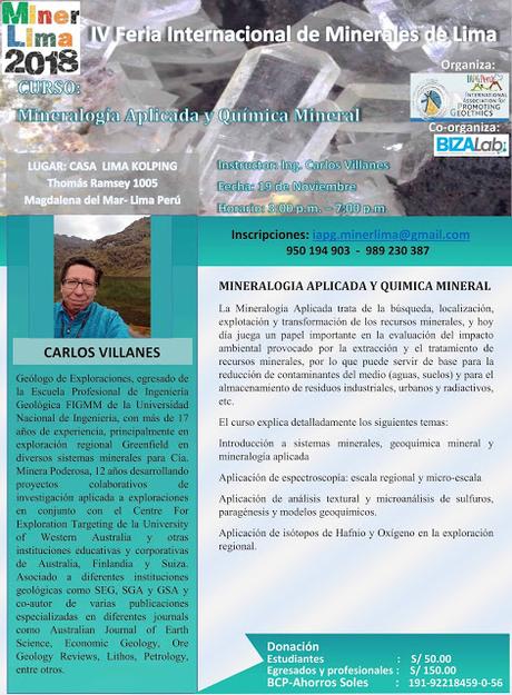 CURSO 3: MINERALOGIA APLICADA Y QUIMICA MINERAL. Por Carlos Villanes - 19NOV.