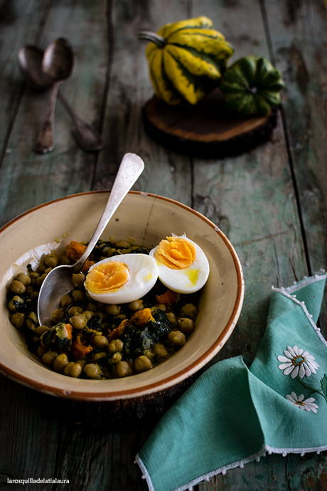 POTAJE DE GARBANZOS, CALABAZA Y ESPINACAS {receta muy facil y rápida}