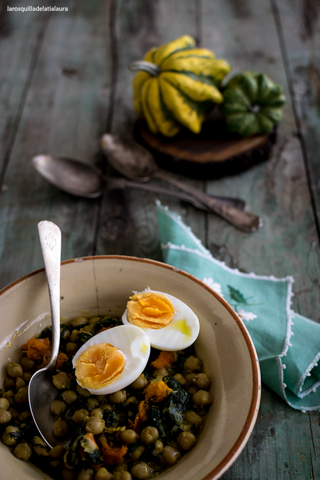 POTAJE DE GARBANZOS, CALABAZA Y ESPINACAS {receta muy facil y rápida}