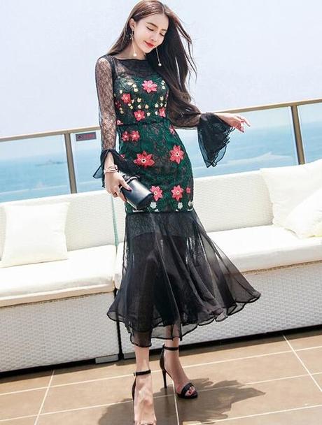 Resultado de imagen para vestidos con encaje largos 2018 coreano