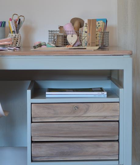 El escritorio azul celeste y tips para una pátina aguada