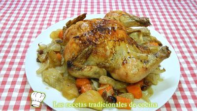 Receta fácil de pollo asado con manzana y pera