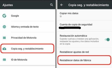 Restablecer la configuración de fábrica desde el menú de Ajustes