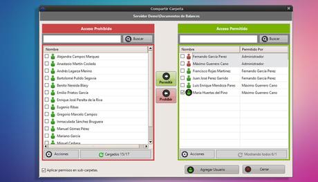 Antigua ventana para asignar permisos a los usuarios de dataprius.