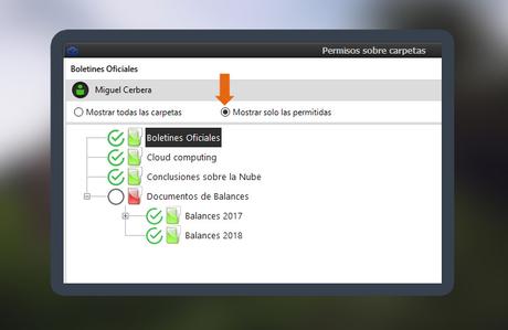 Mostrando carpetas permitidas para un usuario en Dataprius