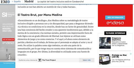 En el periódico EL MUNDO -Carabanchel capital del teatro inclusivo, por manu medina
