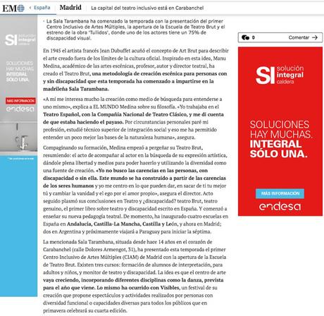 En el periódico EL MUNDO -Carabanchel capital del teatro inclusivo, por manu medina