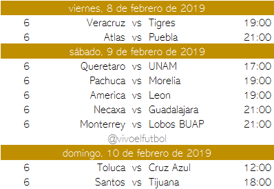 Calendario del clausura 2019 del futbol mexicano