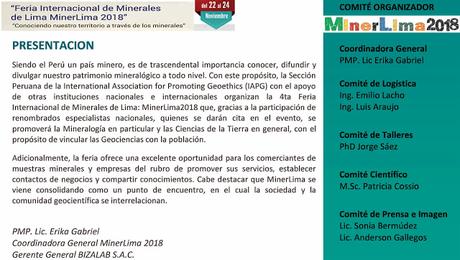 Brochure-Presentación de MinerLima 2018.  La 4° Feria Internacional de Minerales de Lima