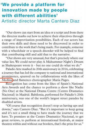 NADIE. revista THE STAGE, Reino Unido. por manu medina